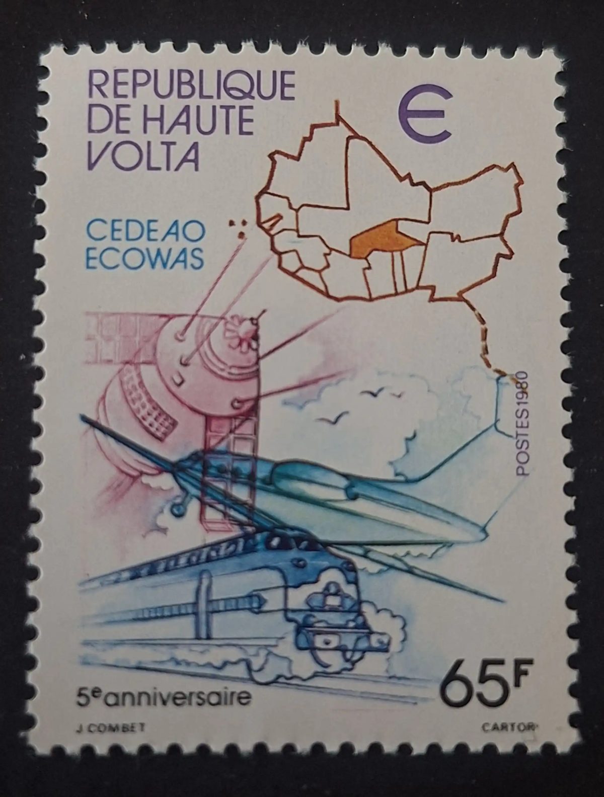 Haute-Volta 1980 Mi. 804-807 CEDEAO ECOWAS 5e anniversaire avion train satellite