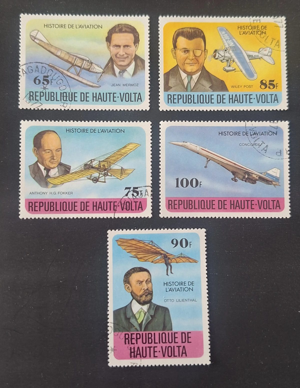 Haute-Volta 1978 Mi. 706-710 obl. aviation Mermoz Fokker Concorde
