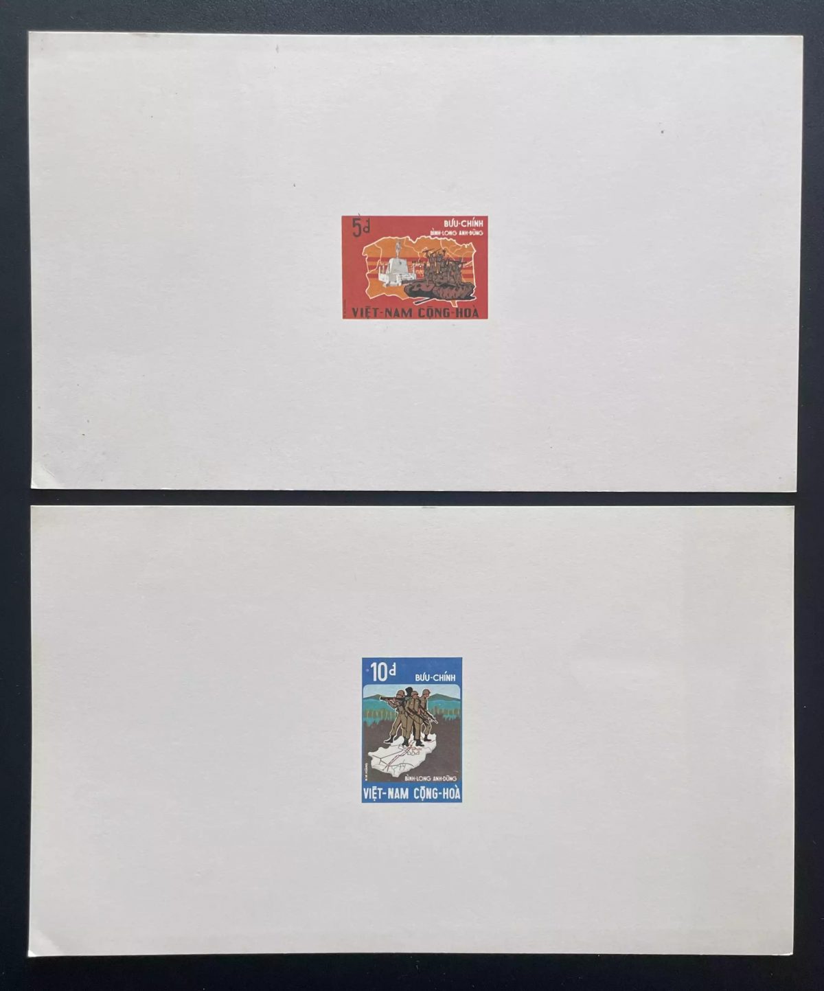 Viêt Nam Sud 1973 YT 444 445 épreuve de luxe Bình Long soldats guerre