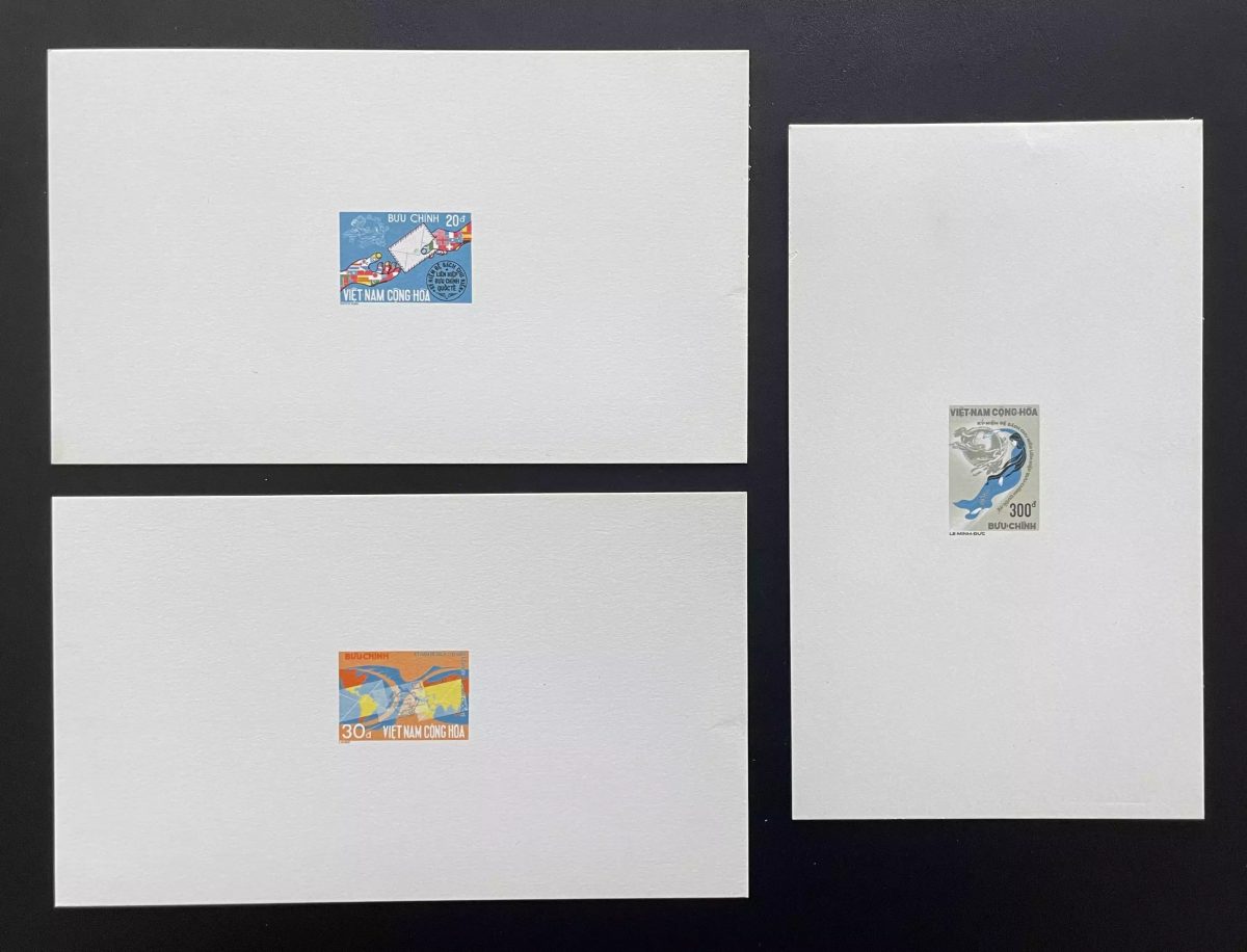 Viêt Nam Sud 1974 YT 489-491 épreuve de luxe UPU poste drapeaux carte