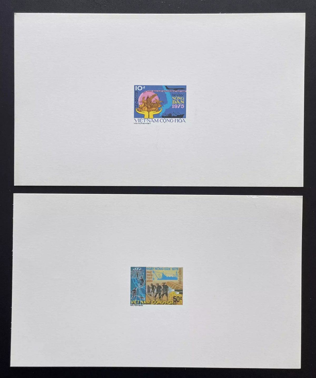 Vietnam du Sud 1975 YT 509 510 épreuve de luxe paysans agriculture avion bateau