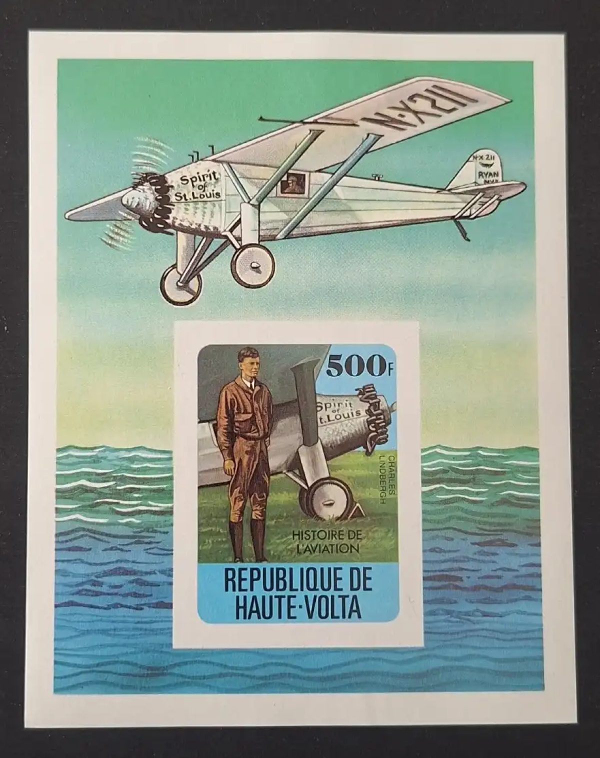 Upper Volta 1978 Mi. Bl. 49 IMPERF Lindbergh Spirit of St. Louis aviation