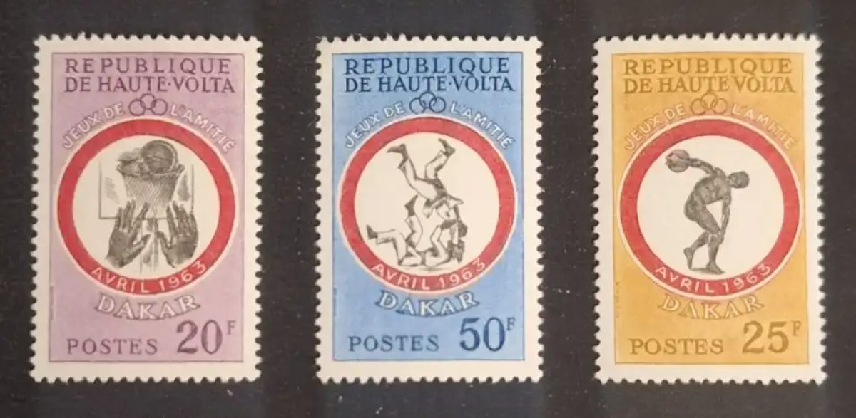 Upper Volta 1963 Mi. 117-119 Dakar Friendship Games basketball wrestling