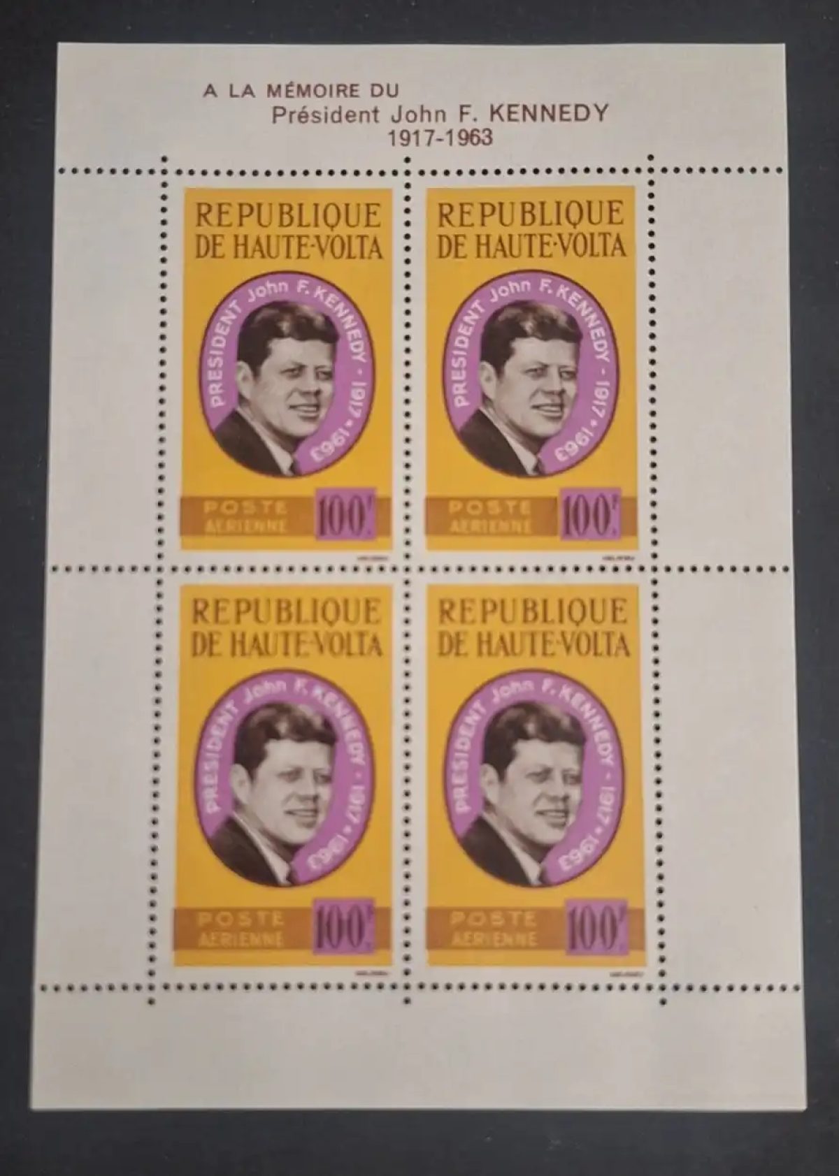 Haute-Volta 1963 Mi. Bl. 2 Président John F. Kennedy mémoire