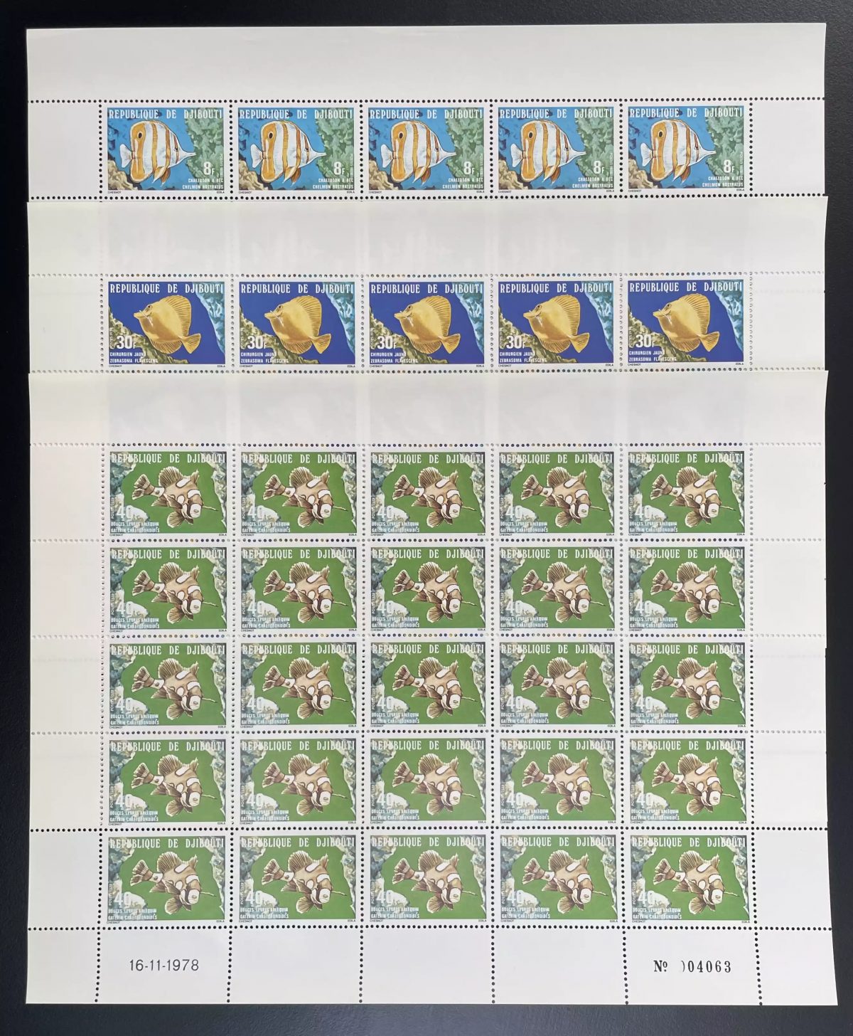 Djibouti 1978 YT 488-490 planche poissons tropicaux faune marine corail