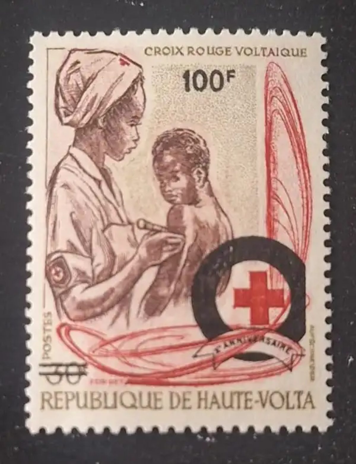 Haute-Volta 1971 Mi. 349 surchargé Croix-Rouge infirmière vaccination