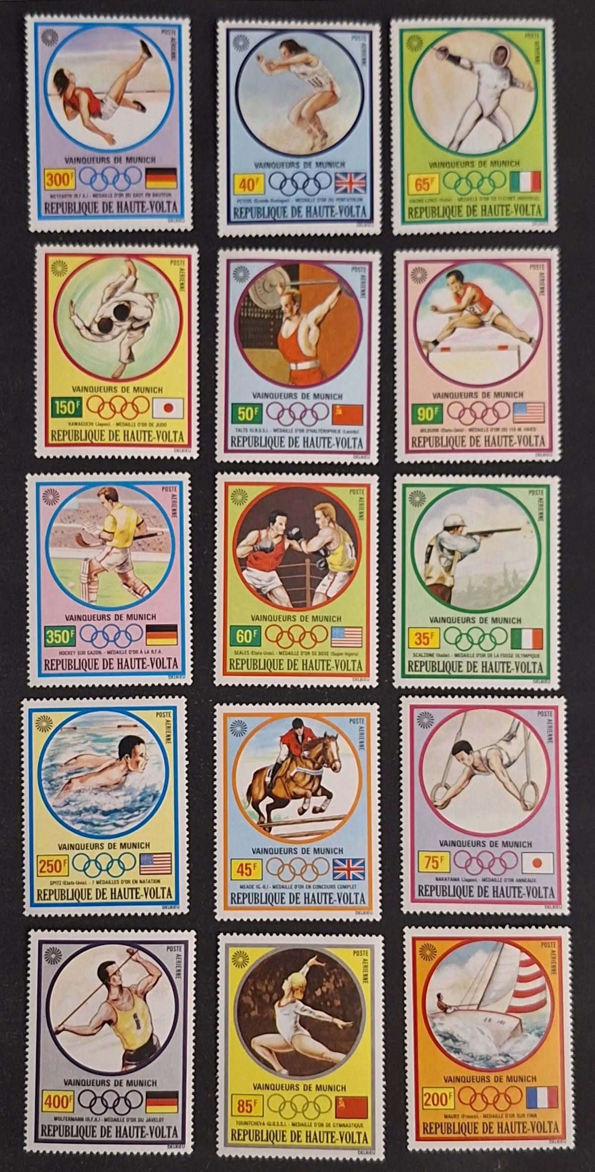 Upper Volta 1972 Mi. 387-401 Munich Olympic Games winners sport