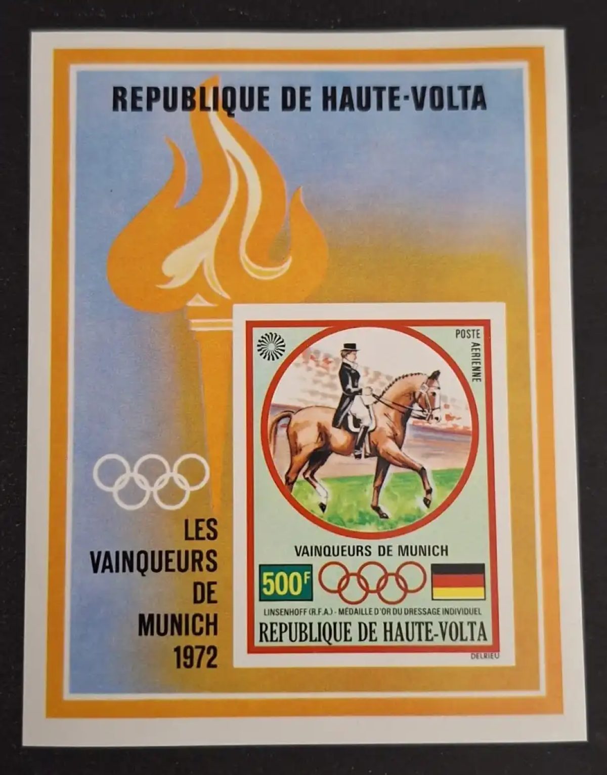 Haute-Volta 1972 Mi. Bl. 8 ND JO Munich dressage Linsenhoff cheval