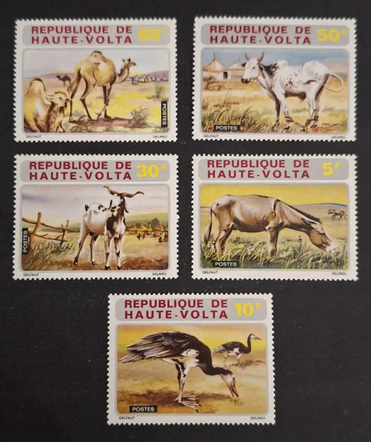 Upper Volta 1972 Mi. 405-409 fauna camel ox goat donkey bustard
