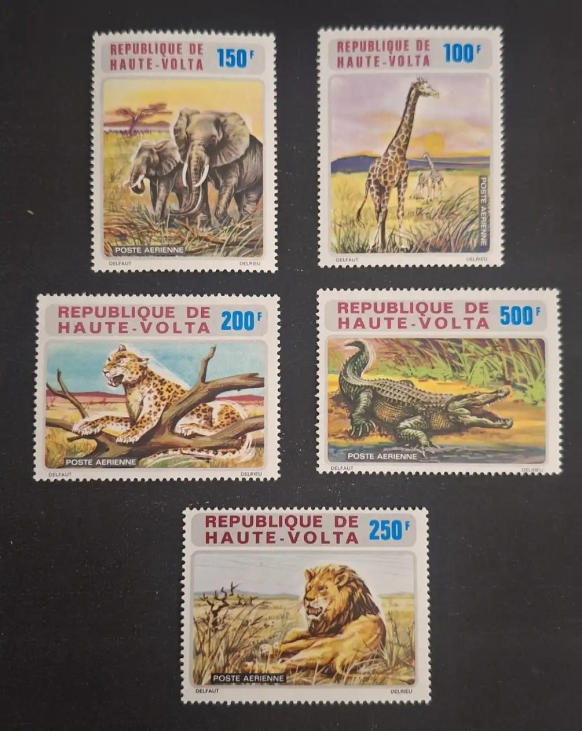 Haute-Volta 1972 Mi. 446-450 faune éléphant girafe léopard crocodile lion