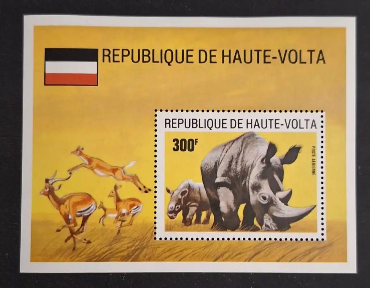Haute-Volta 1973 Mi. Bl. 14 rhinocéros antilopes faune africaine savane