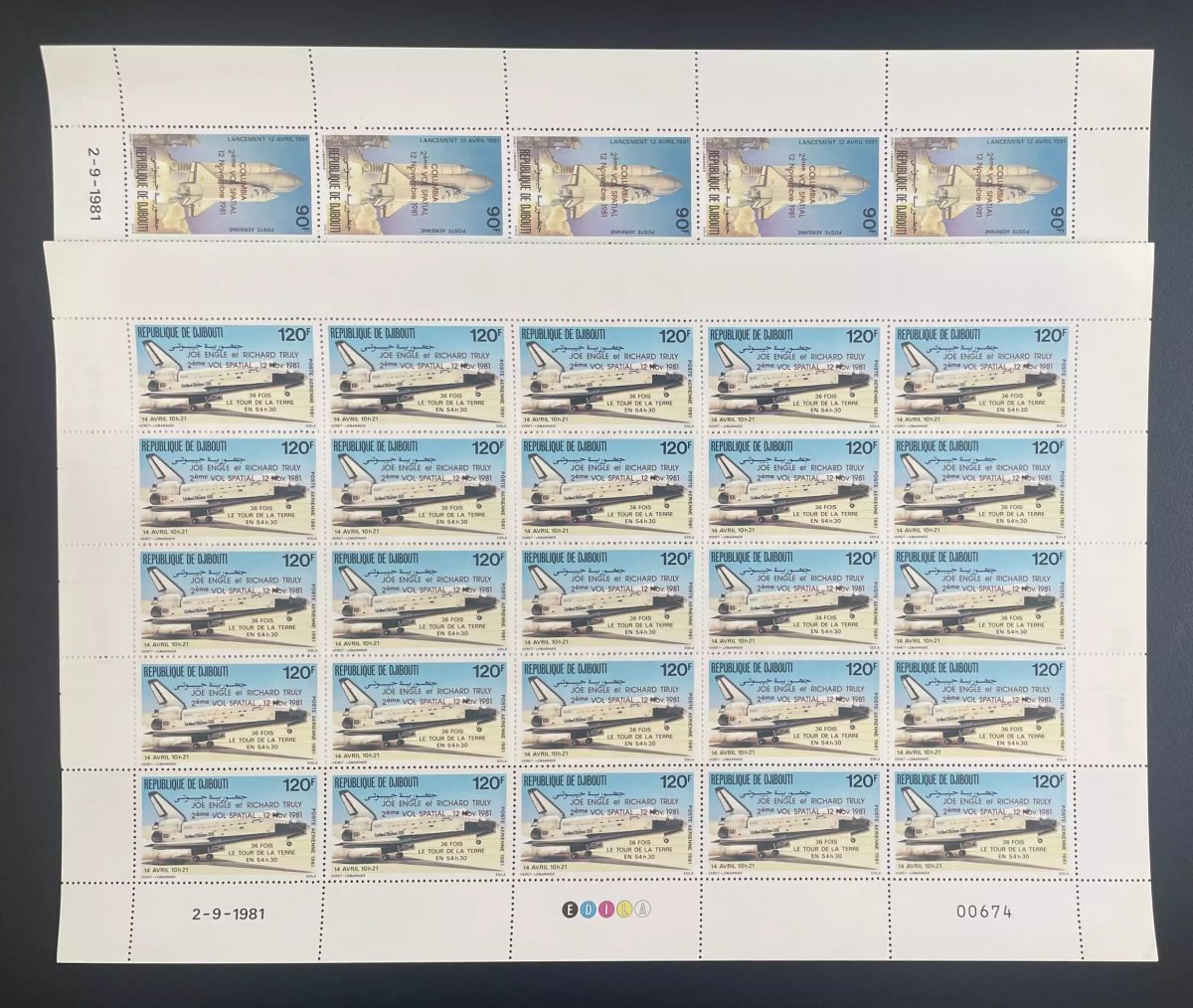 Djibouti 1981 YT PA 157 - 158 surchargé planche navette spatiale Columbia Espace