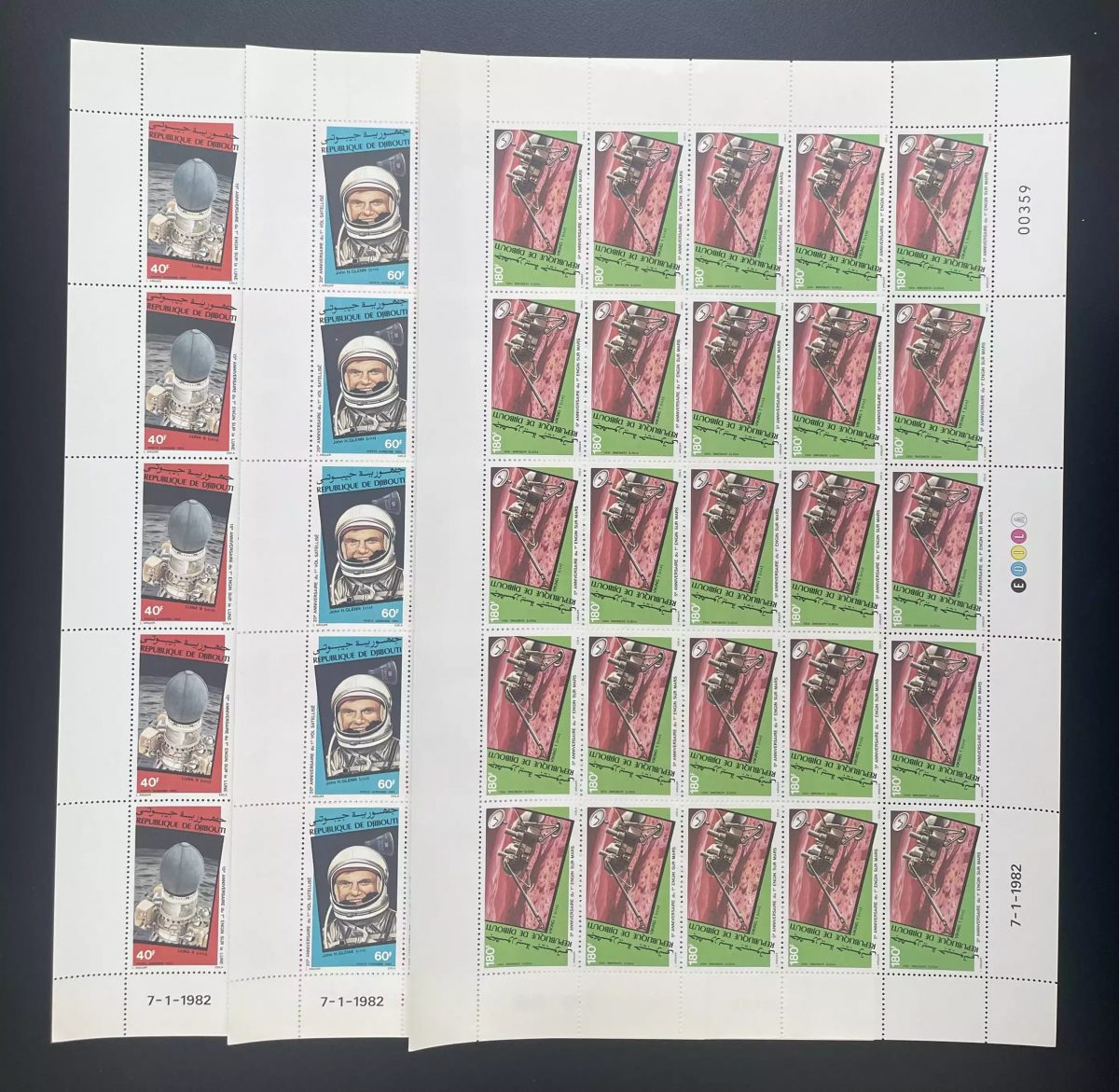 Djibouti 1982 YT PA 161-163 planche espace astronaute Glenn satellite