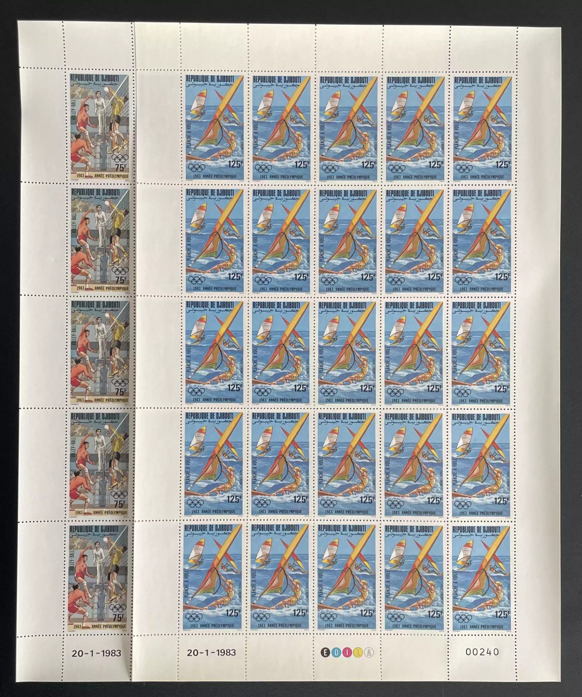 Djibouti 1983 YT PA 181-182 planche volleyball planche à voile olympique