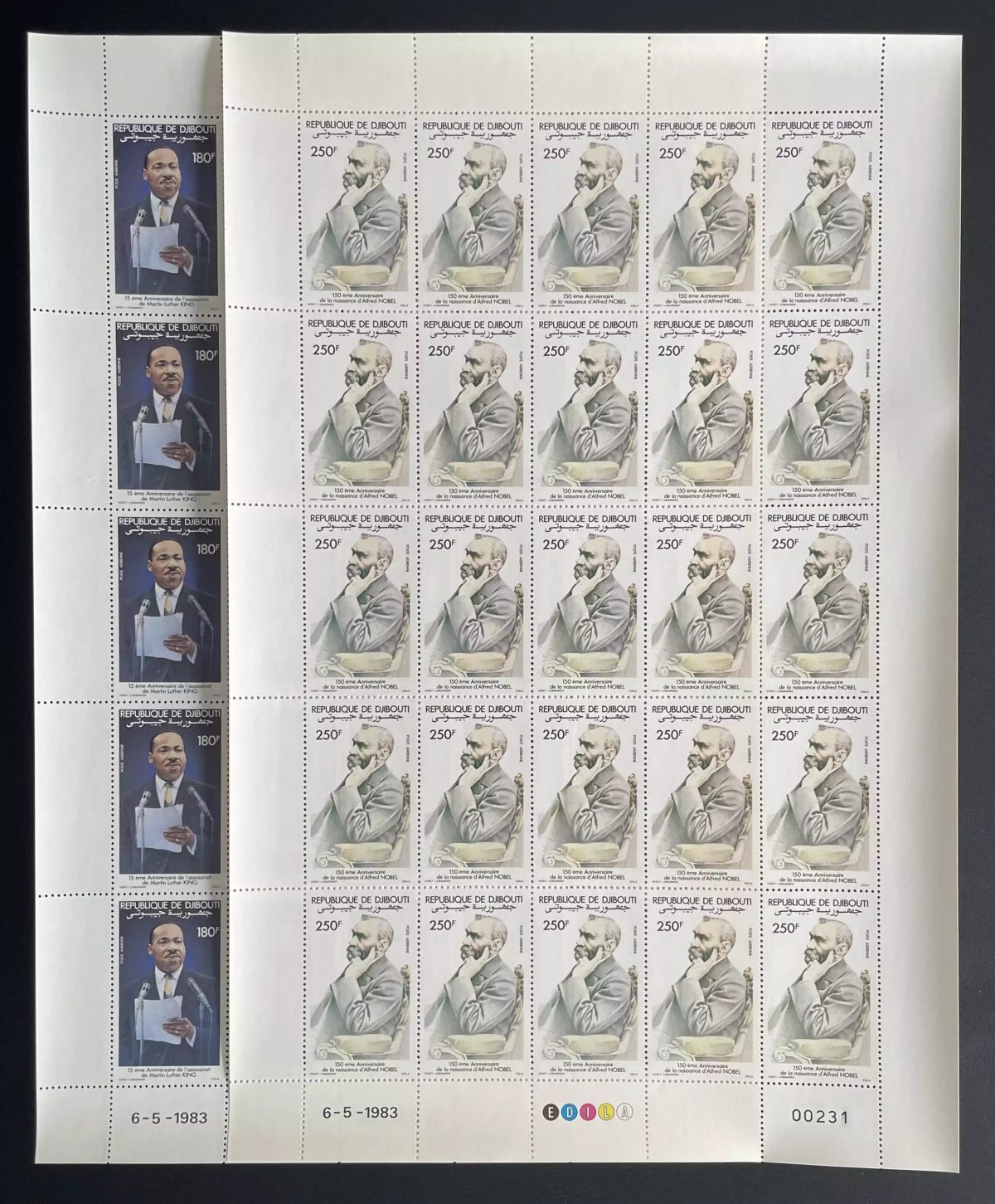 Djibouti 1983 YT PA 186 187 planche Martin Luther King Alfred Nobel paix