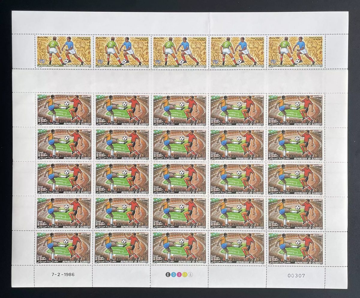 Djibouti 1986 YT PA 224-225 planche football Coupe Monde Mexico soccer FIFA