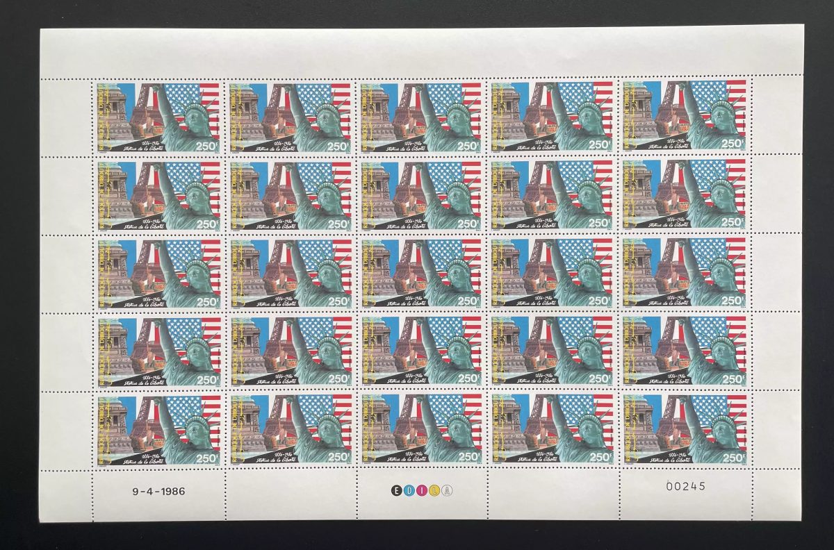 Djibouti 1986 YT PA 226 planche Statue Liberté USA drapeau centenaire