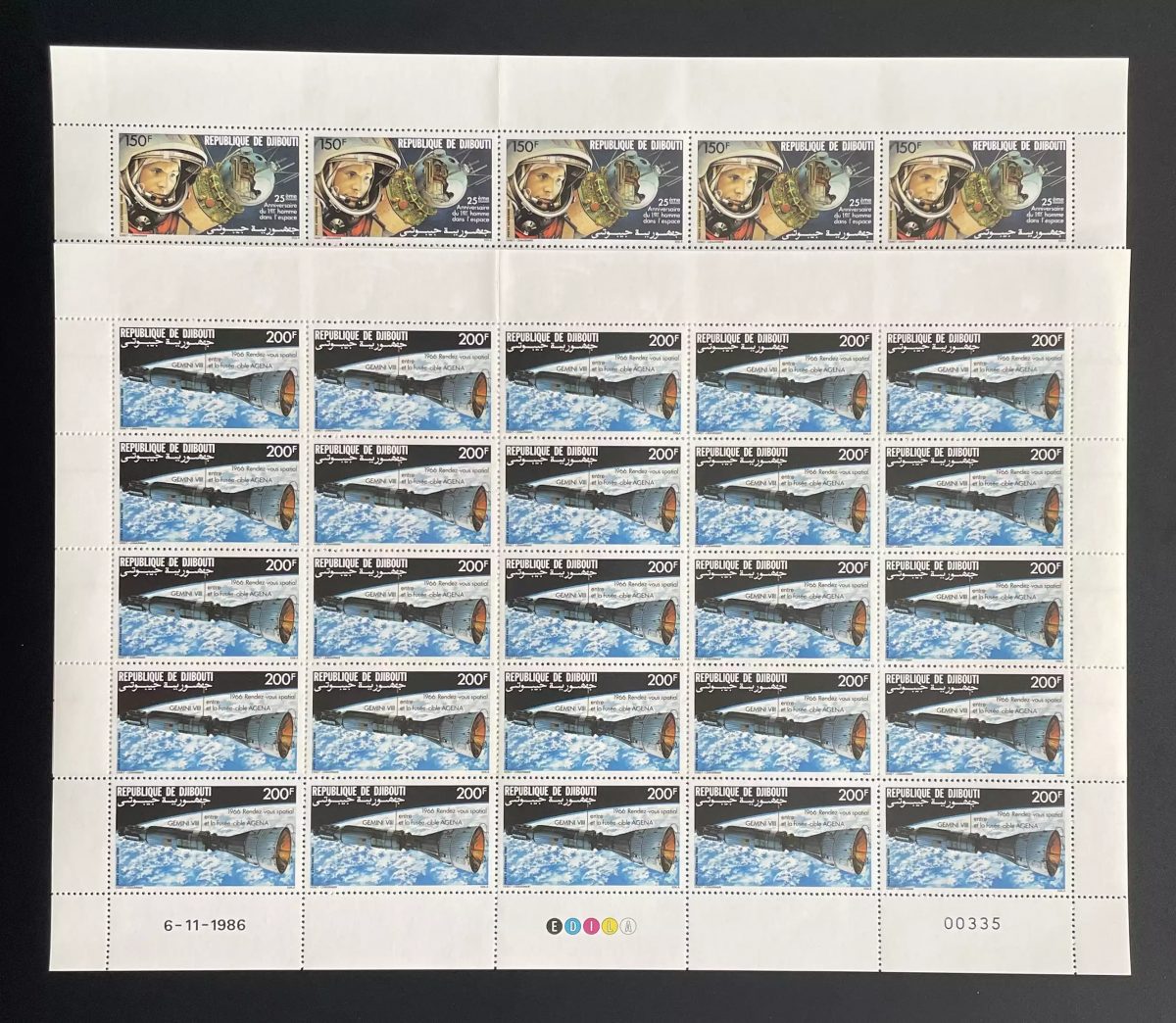 Djibouti 1986 YT PA 231 232 planche espace Gemini VIII Agena astronaute