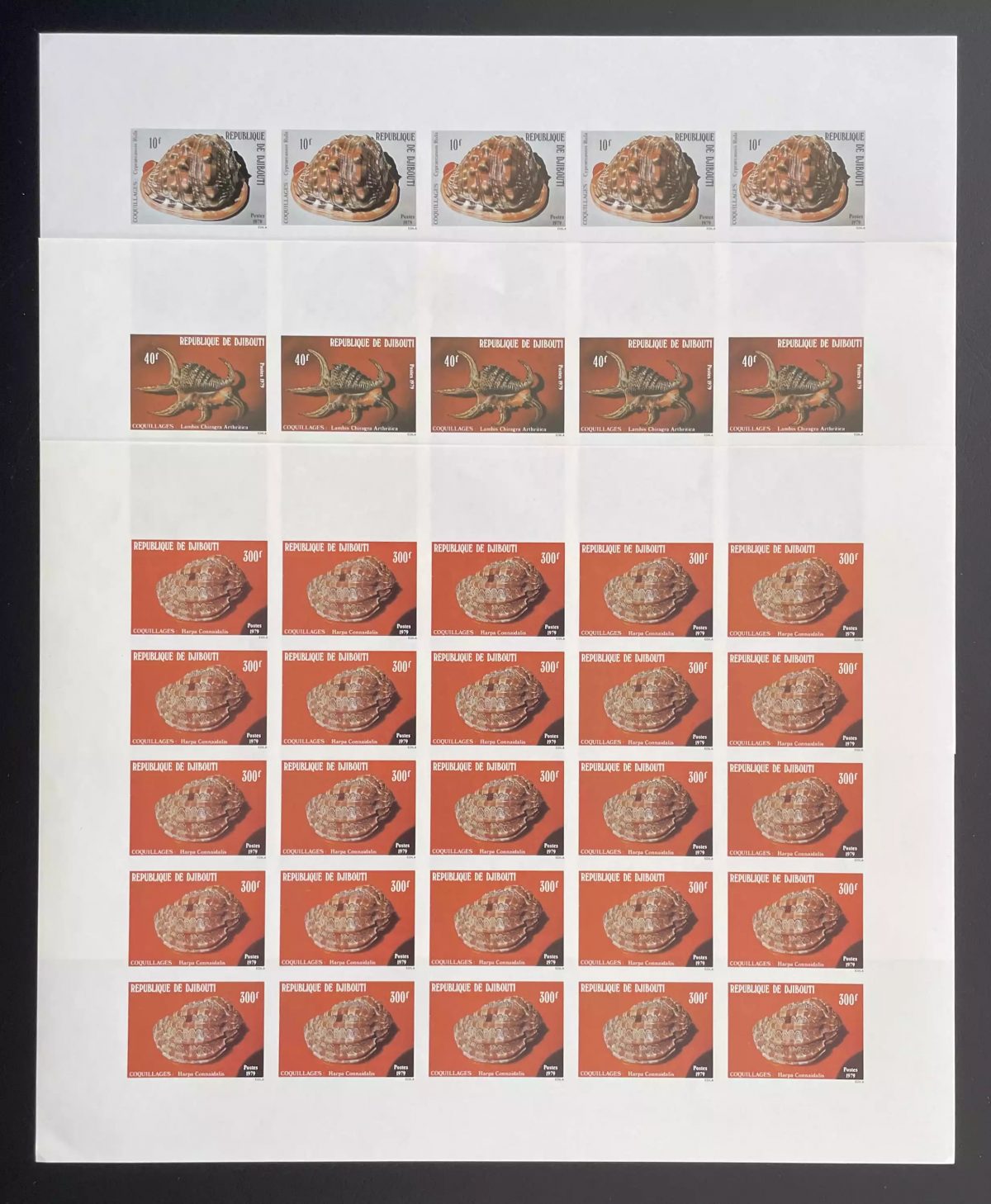 Djibouti 1979 YT 512-514 IMPERF sheet shells Lambis Harpa conoidalis