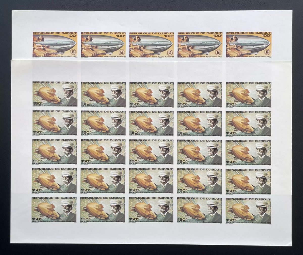 Djibouti 1980 YT PA 144-145 IMPERF Zeppelin Egypt Sphinx Airship