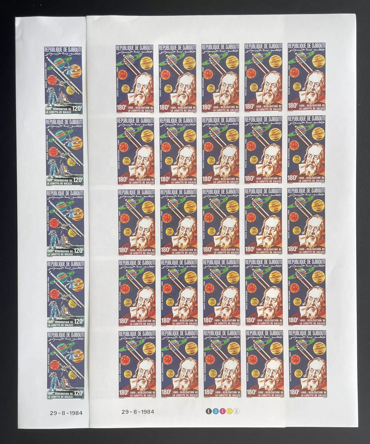 Djibouti 1984 YT PA 213-214 ND planche Galilée lunette astronomie planètes