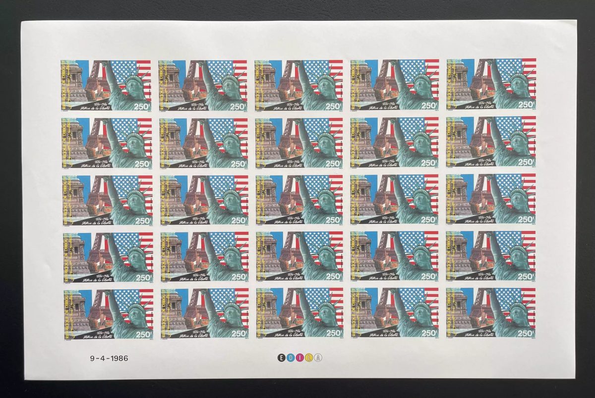 Djibouti 1986 YT PA 226 ND planche Statue Liberté USA drapeau Tour Eiffel