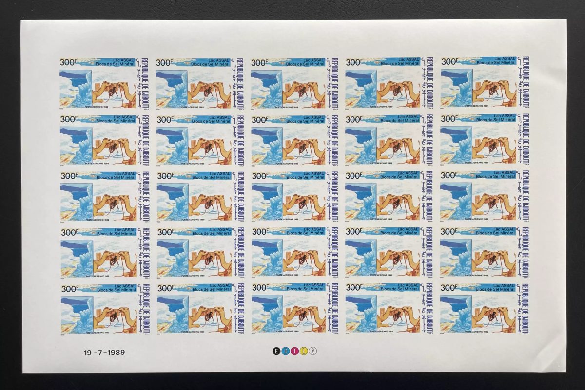 Djibouti 1989 YT PA 248 ND planche Lac Assal blocs sel minéral aérien chameaux