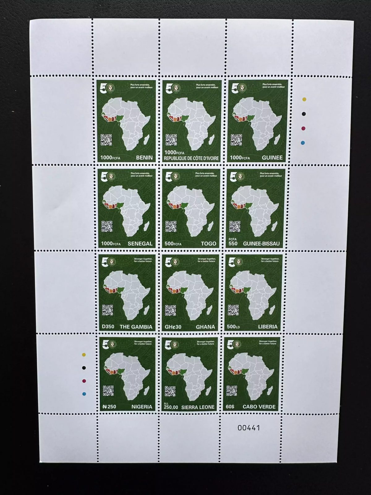 CEDEAO ECOWAS 2026 Bloc-feuillet 12 pays carte 50 ans siamois émission commune