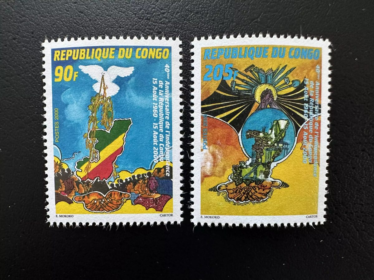 Congo 2000 Mi. 1745 - 1746 Indépendance 40 ans colombe paix carte drapeau