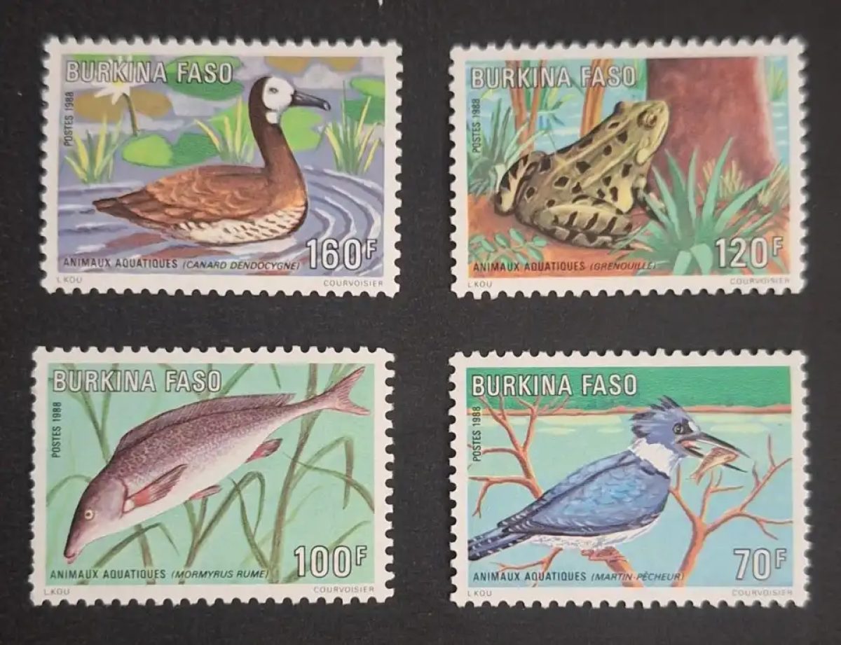 Burkina Faso 1988 Mi. 1186-1189 aquatic animals fauna duck fish