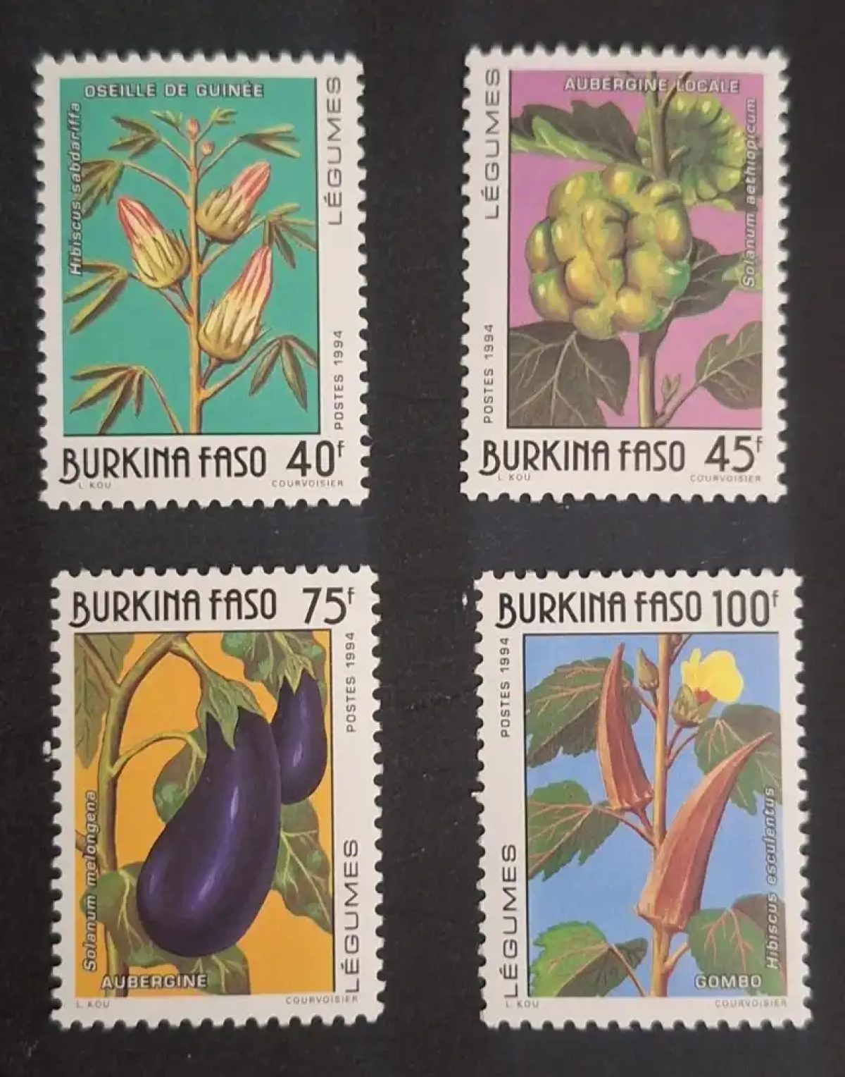 Burkina Faso 1994 Mi. 1318-1321 légumes aubergine gombo oseille