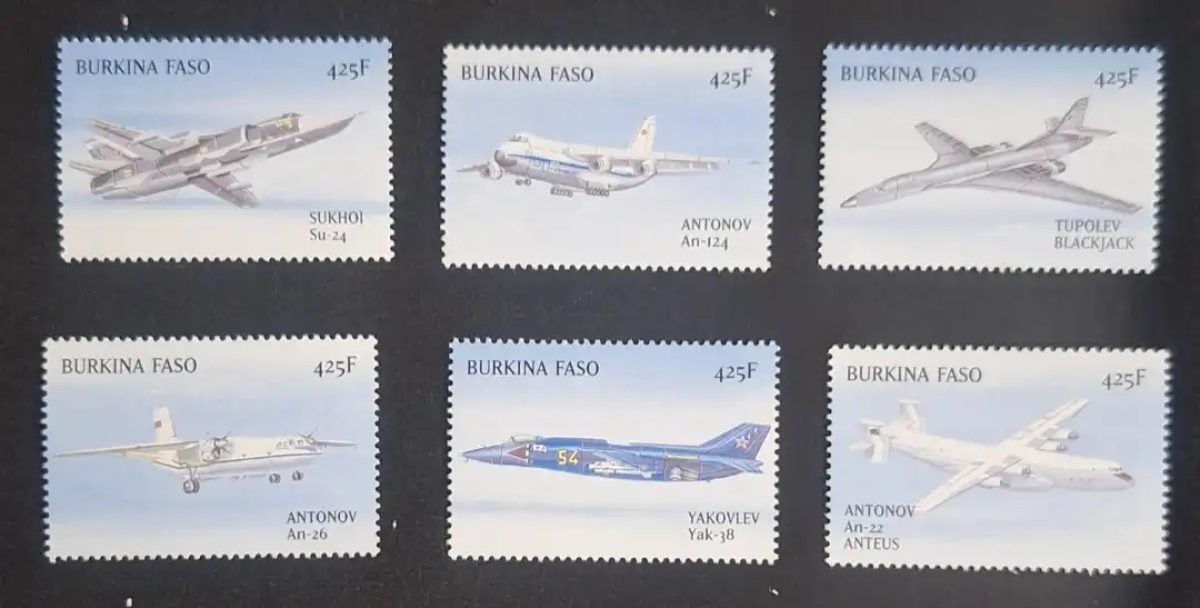 Burkina Faso 1999 Mi. 1653-1658 avions russes Sukhoi Antonov Tupolev