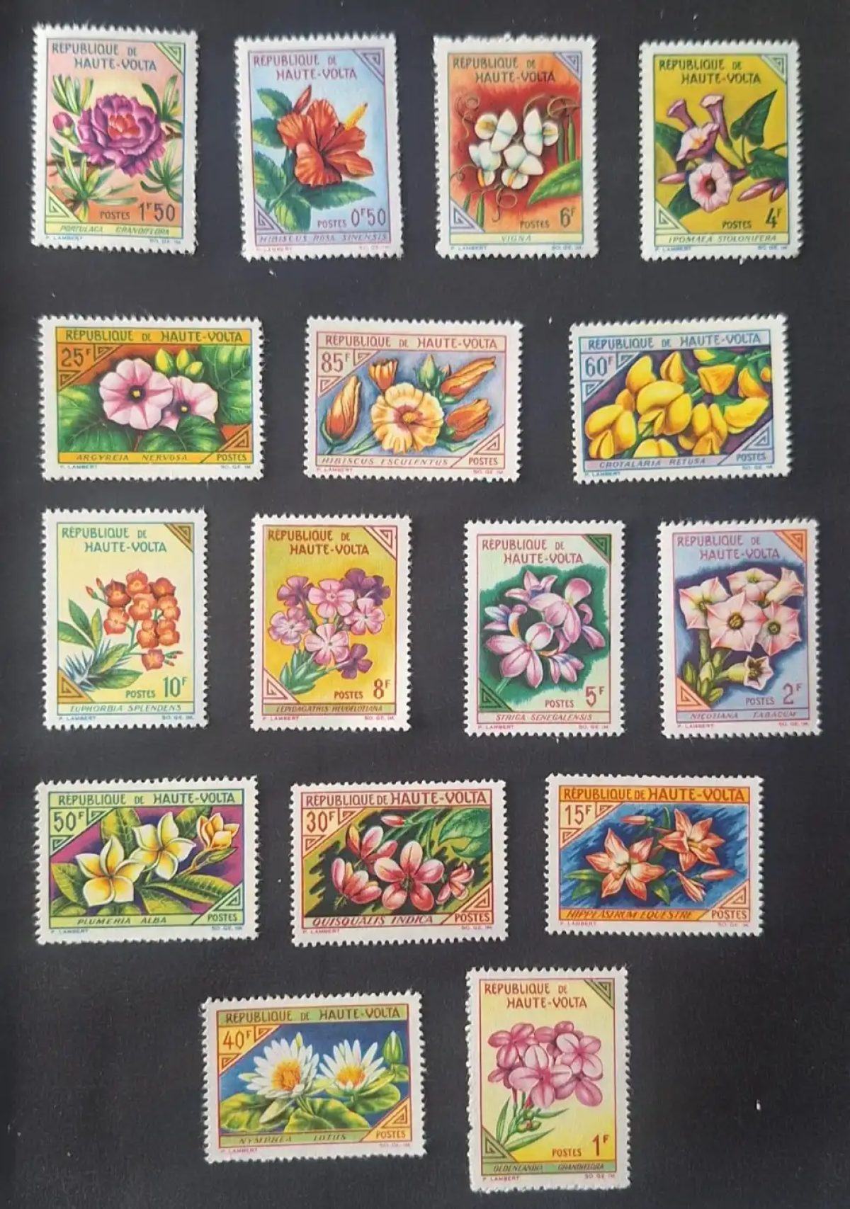 Haute-Volta 1963 Mi. 120-135 fleurs hibiscus plumeria nymphéa lotus