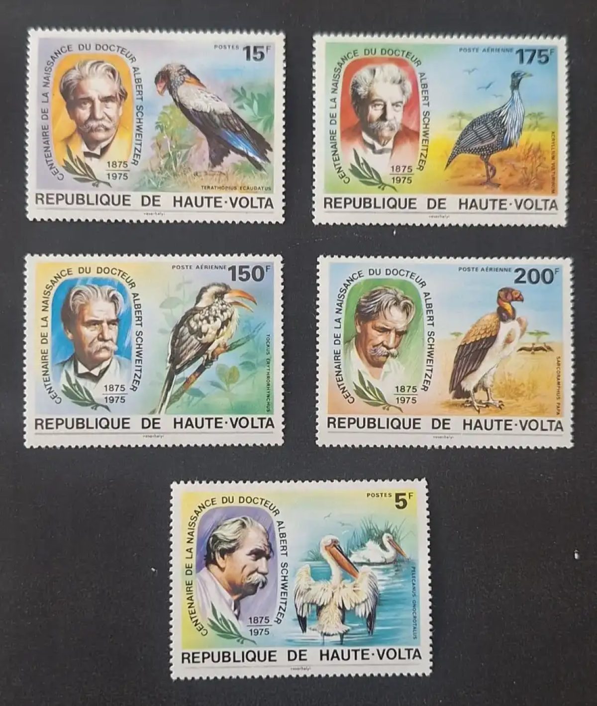 Upper Volta 1975 Mi. 575-579 Albert Schweitzer birds pelican hornbill