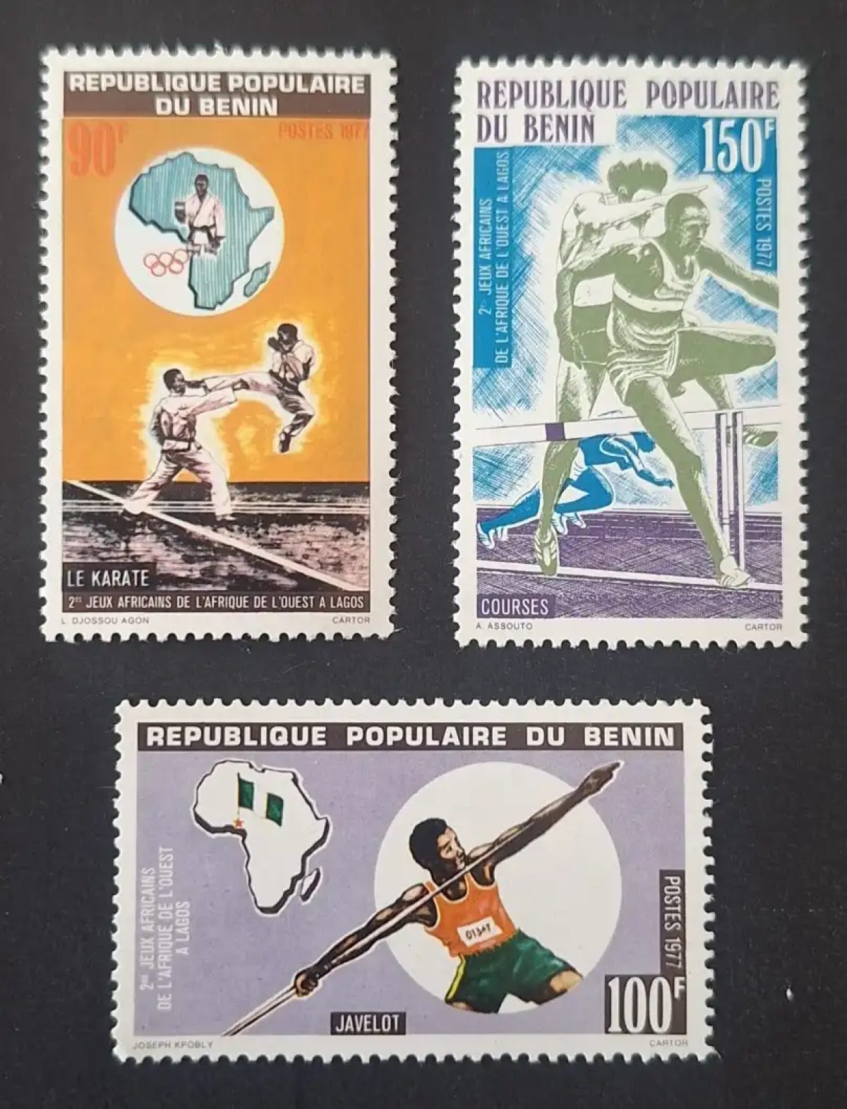 Benin 1977 Mi. 100-102 Afrikanische Spiele Lagos Karate Speer Lauf
