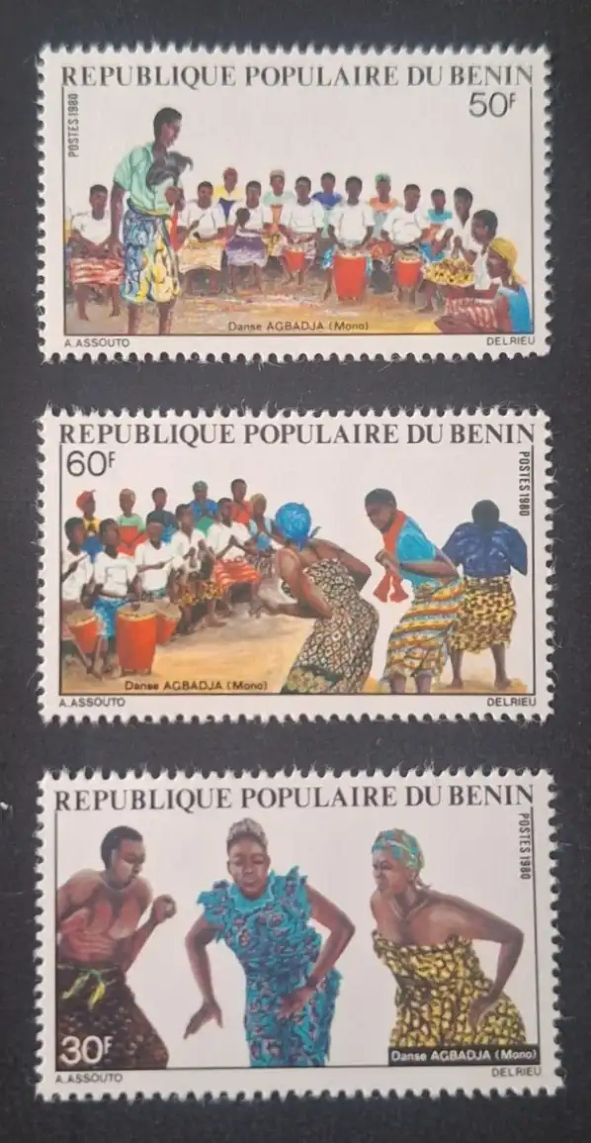Benin 1980 Mi. 233-235 Agbadja-Tanz Mono Folklore Trommeln Kostüme
