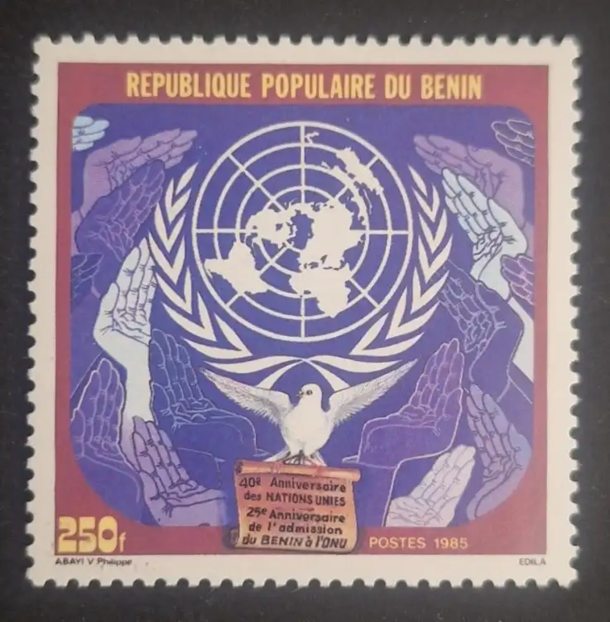 Bénin 1985 Mi. 422 40e anniversaire Nations Unies ONU colombe paix