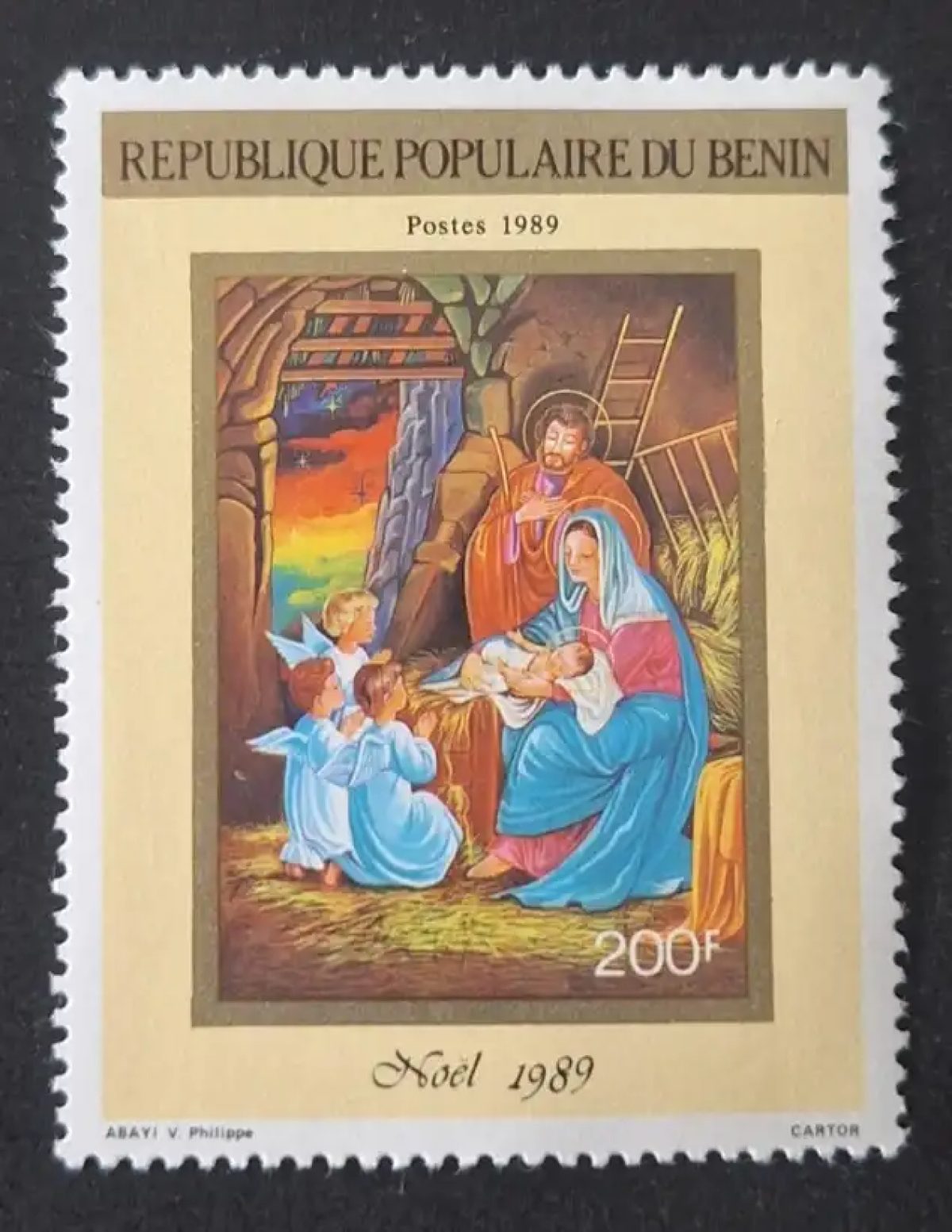Bénin 1989 Mi. 489 Noël Nativité crèche anges Sainte Famille peinture