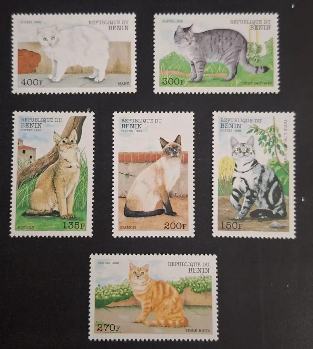 Benin 1998 Mi. 1056-1061 cats Manx Siamese Abyssinian feline breeds