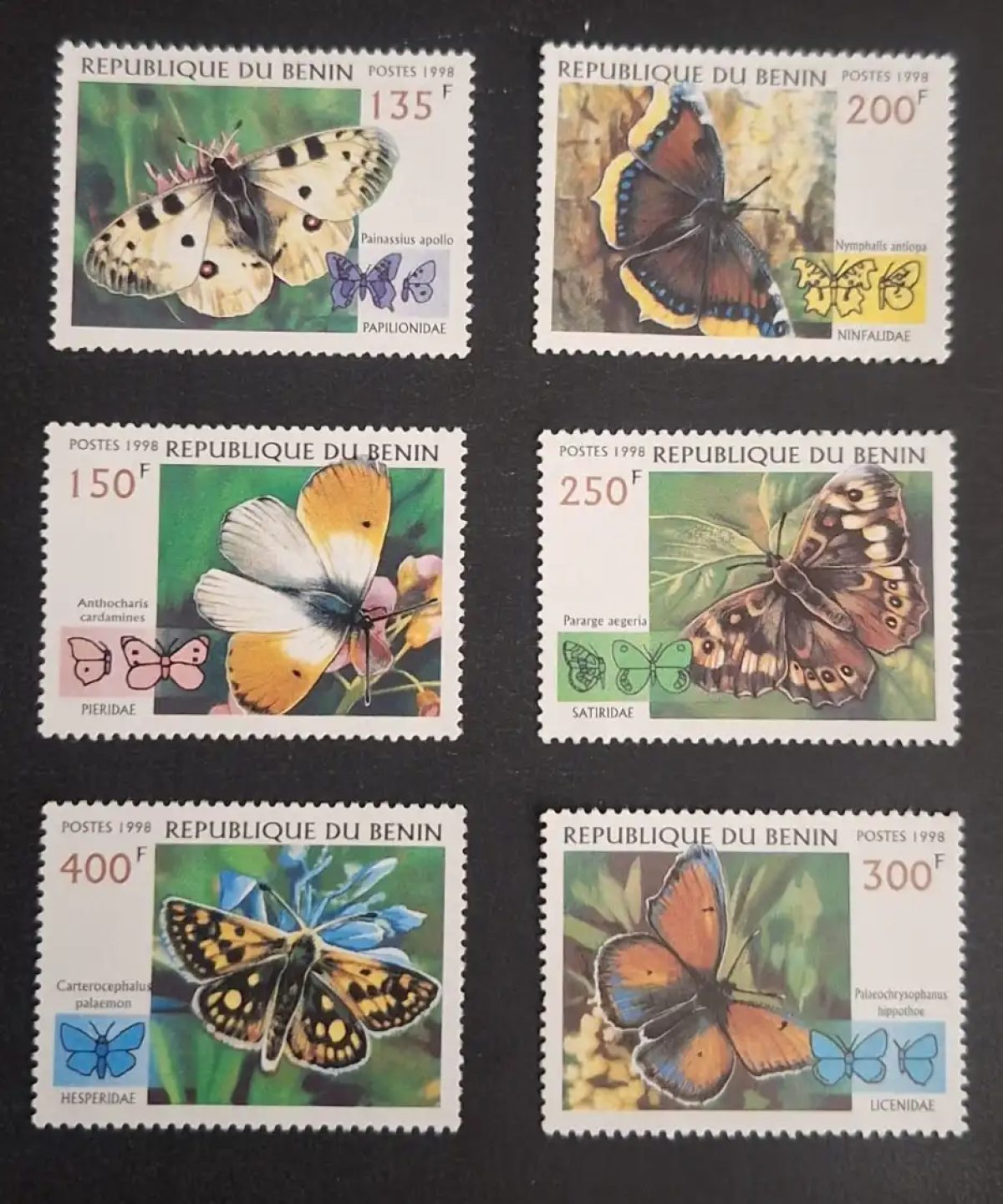 Bénin 1998 Mi. 1070-1075 papillons faune insectes Parnassius apollo