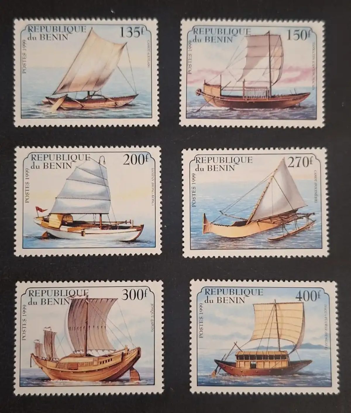 Bénin 1999 Mi. 1126-1131 bateaux voiliers anciens pirogues jonques