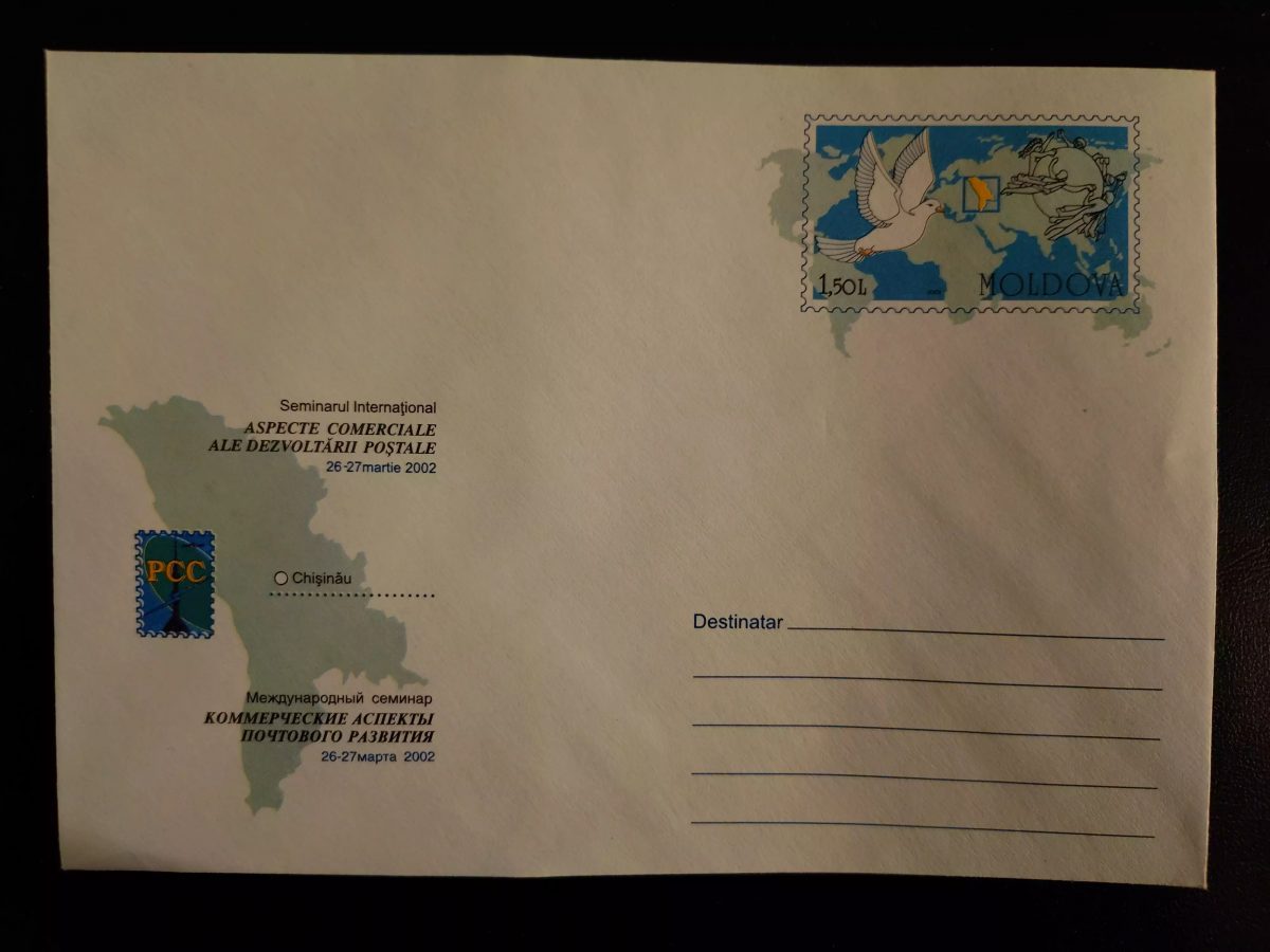 Moldavie 2002 entier postal séminaire développement postal Chișinău colombe