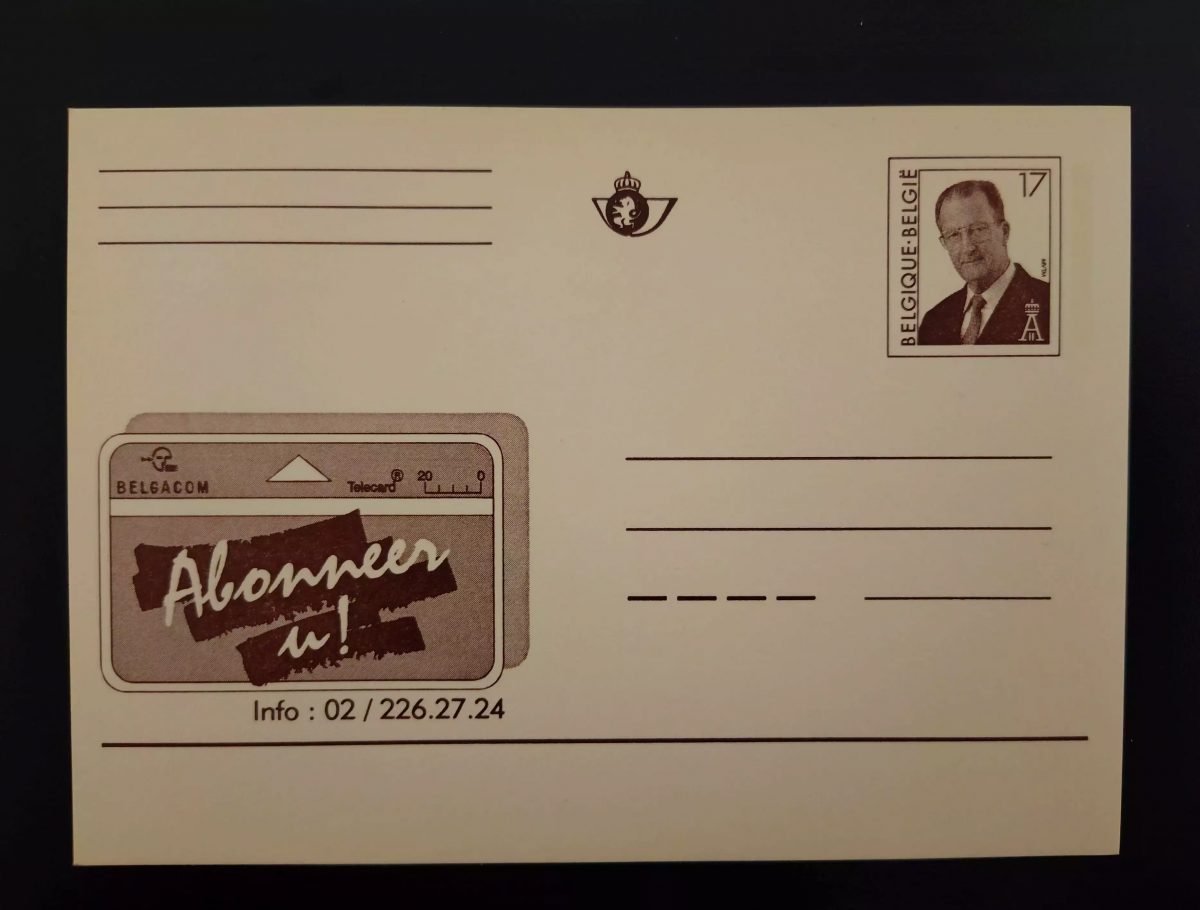 Belgique entier postal Belgacom Telecard Abonneer u roi Albert II 17F NL
