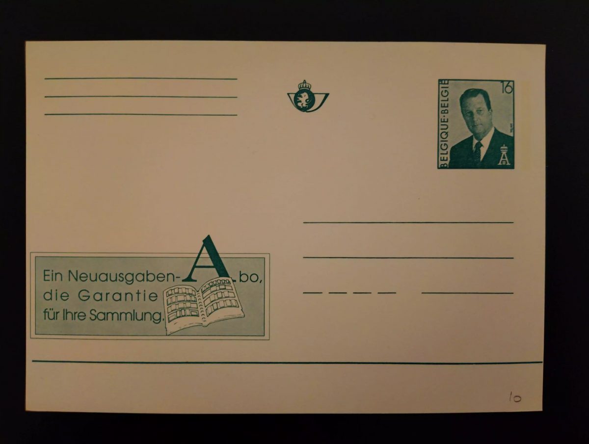 Belgique entier postal carte 16F Roi Albert II publicité Abonnement neuf DE