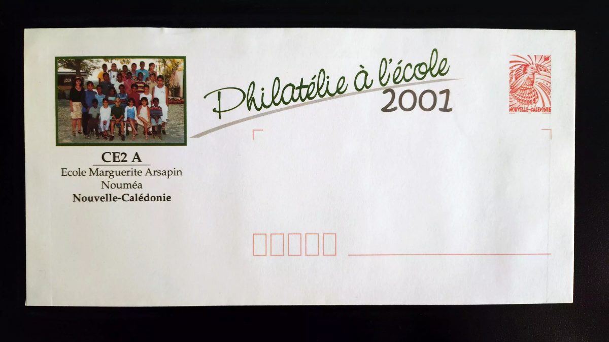 Nouvelle Calédonie PAP Philatélie école 2001 CE2 A Ecole Arsapin Nouméa rouge