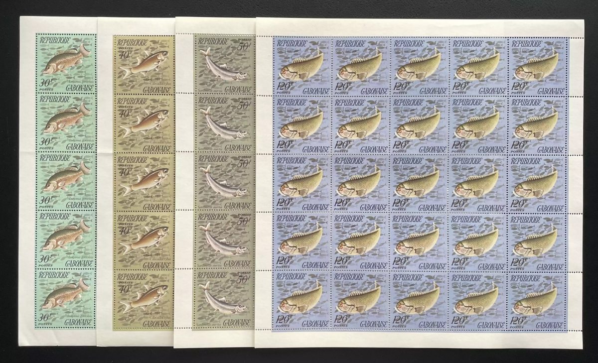 Gabon 1975 YT 347-350 planche poissons faune marine Lutjanus Sardinella