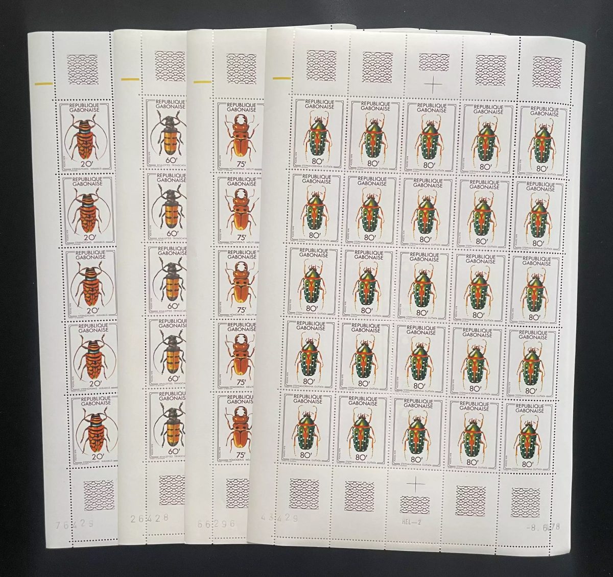 Gabon 1978 YT 399-402 planche insectes coléoptères faune entomologie