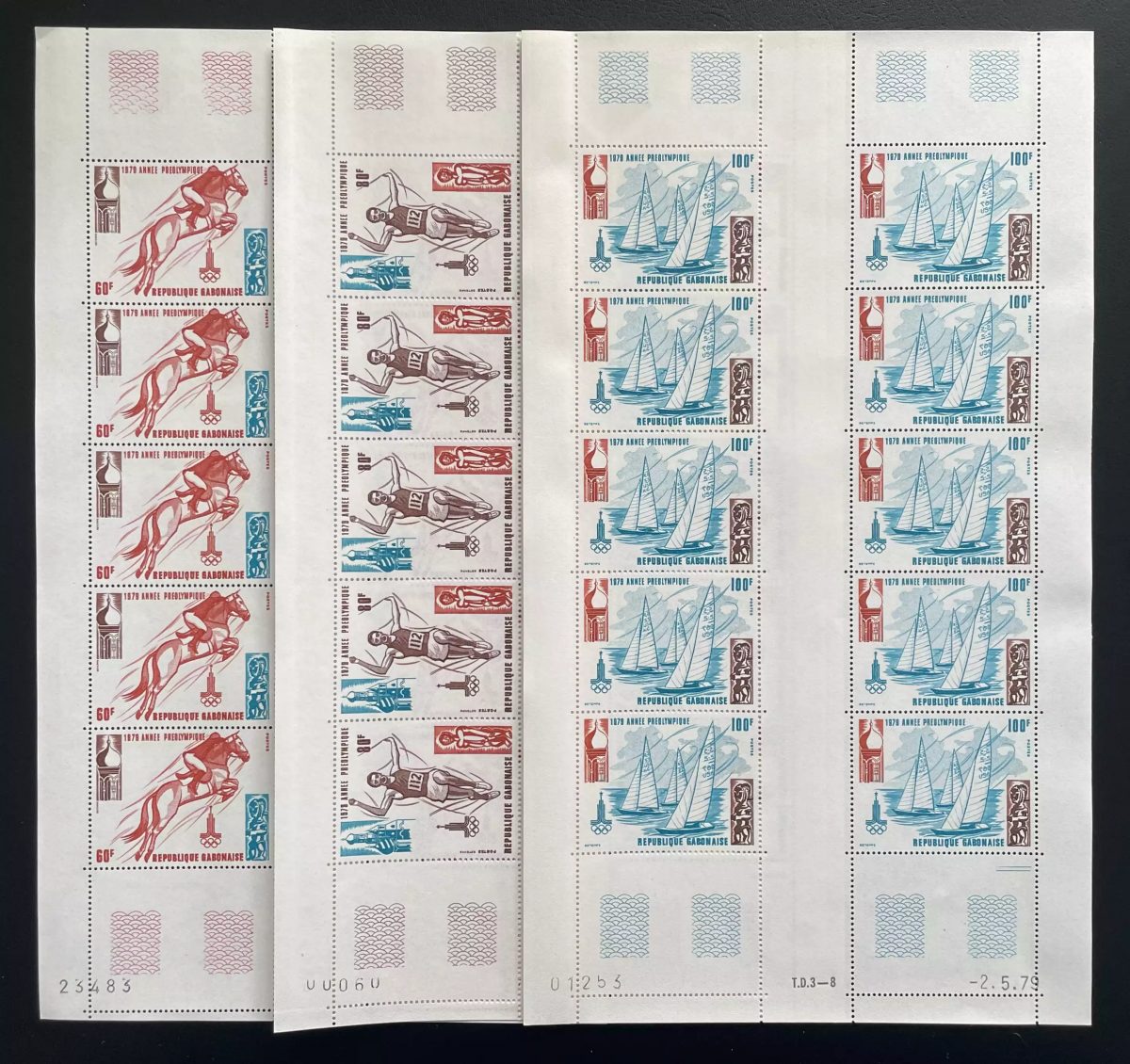 Gabon 1979 YT 415-417 planche Année Préolympique équitation judo jeux olympiques
