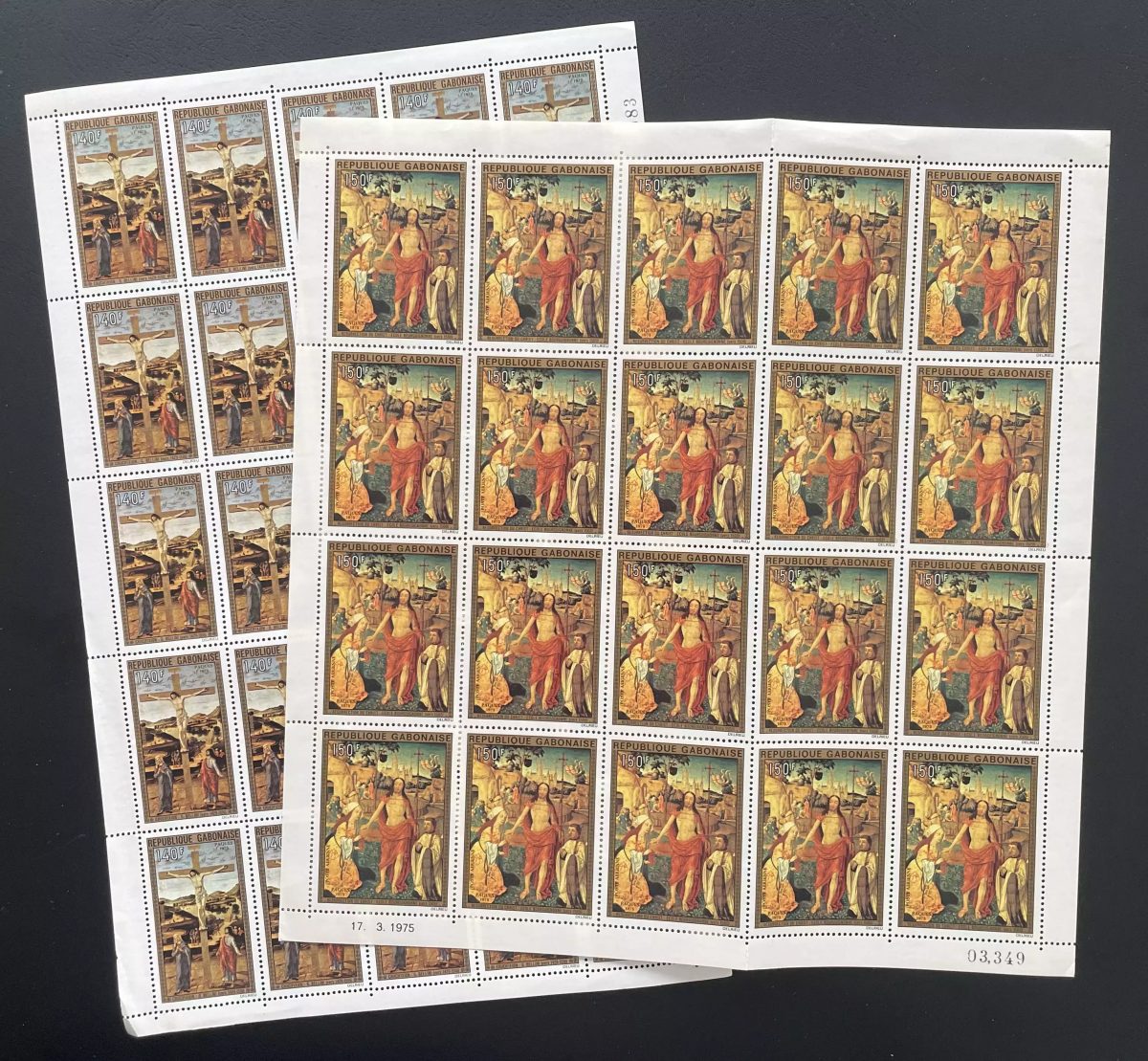 Gabon 1975 YT PA 160-161 sheet Easter Painting Crucifixion Resurrection