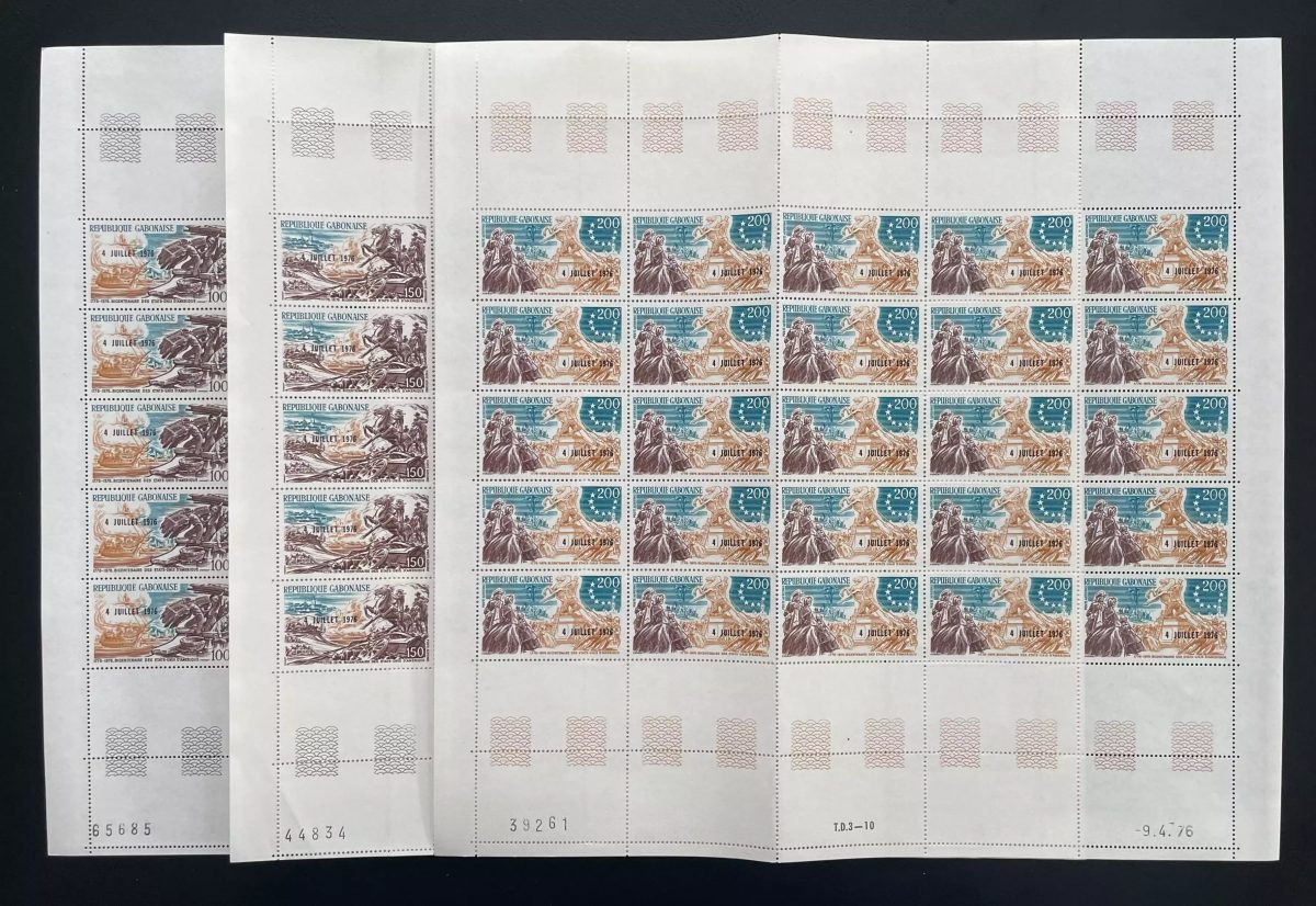 Gabon 1976 YT PA 181-183 surchargé planche Bicentenaire USA Indépendance